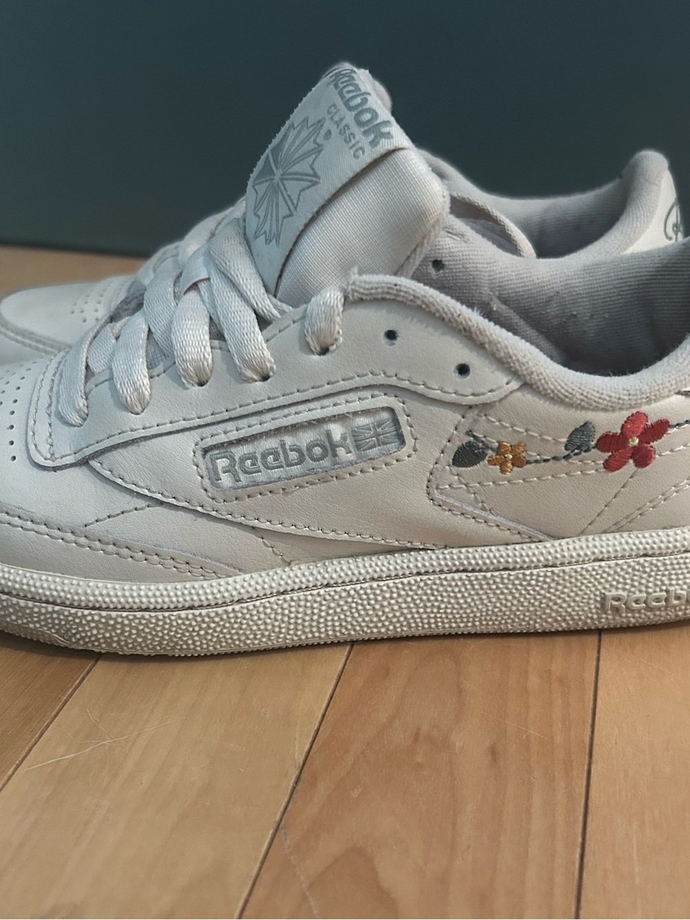 Reebok White Leather Sneakers with Red Floral Detail